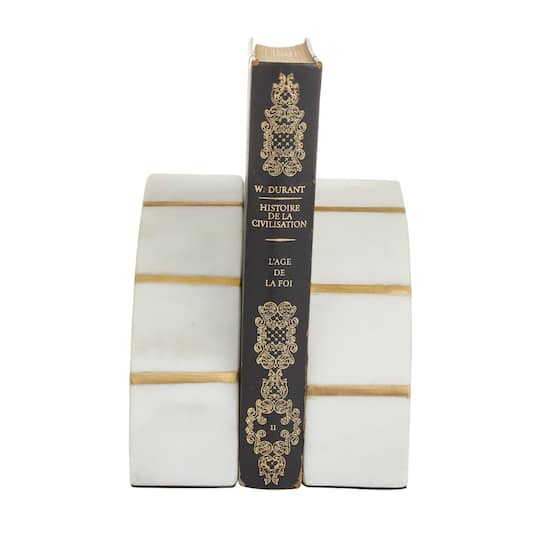 CosmoLiving by Cosmopolitan White Marble Glam Bookends, 5" x 5" x 2"